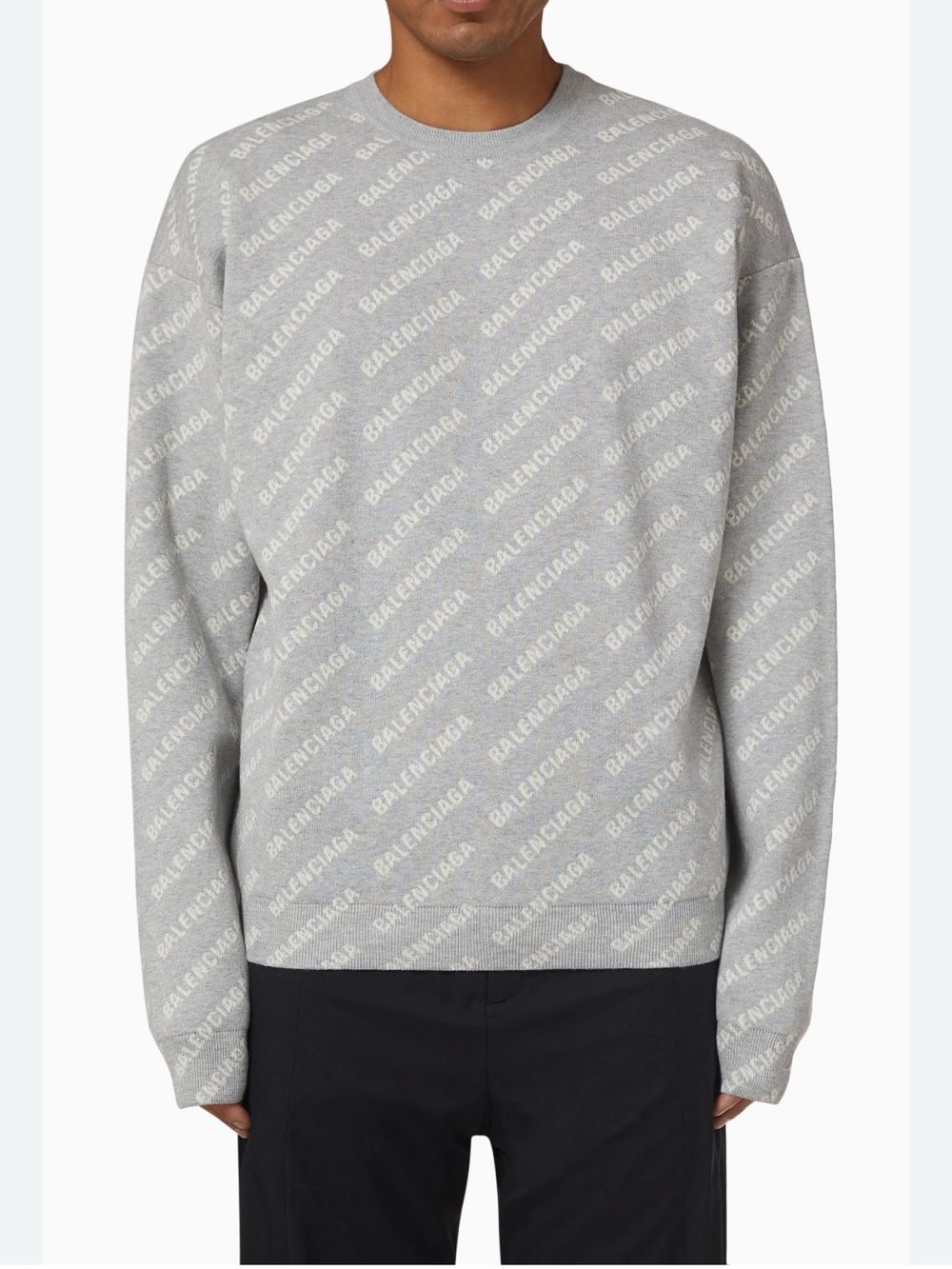 Balenciaga Light Grey All-Over Logo Crewneck Sweater